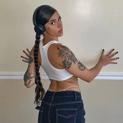 Simenual Punk Style Sleeveless Super Short Tanks Summer Vest Casual Women Sexy Grunge Letter Printed Streetwear Crop Tops Slim