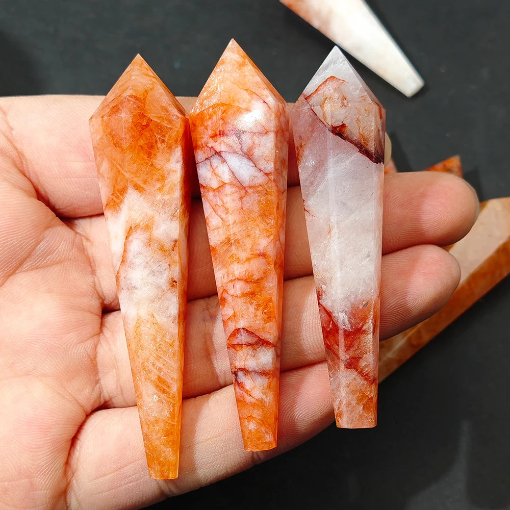 Natural Red Glue Flower Wand White Crystal Tower Home Decoration Rock Quartz Wand Single Point Polished Obelisk Healing Gift