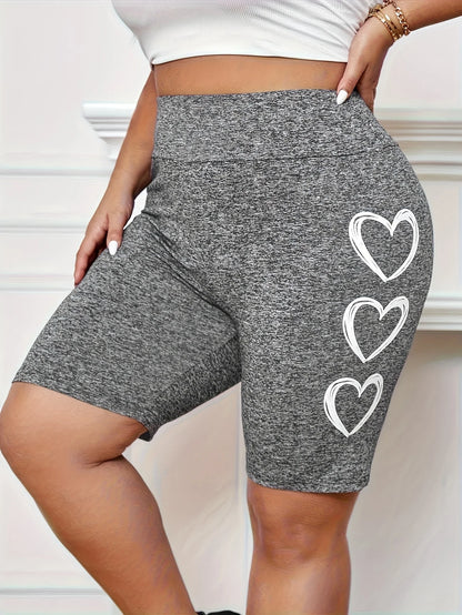 Plus Size 1XL-5XL New Women's Printed Tight Sports Shorts, Women's Loose and Personalized Printed New Style Dark Grey