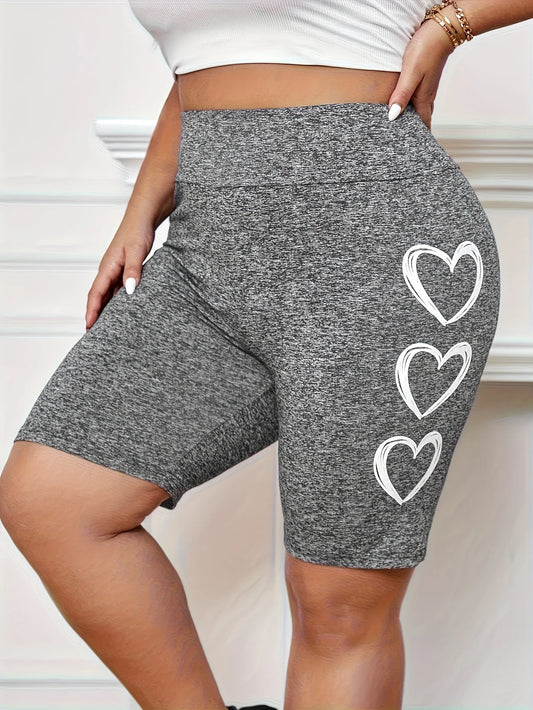 Plus Size 1XL-5XL New Women's Printed Tight Sports Shorts, Women's Loose and Personalized Printed New Style Dark Grey