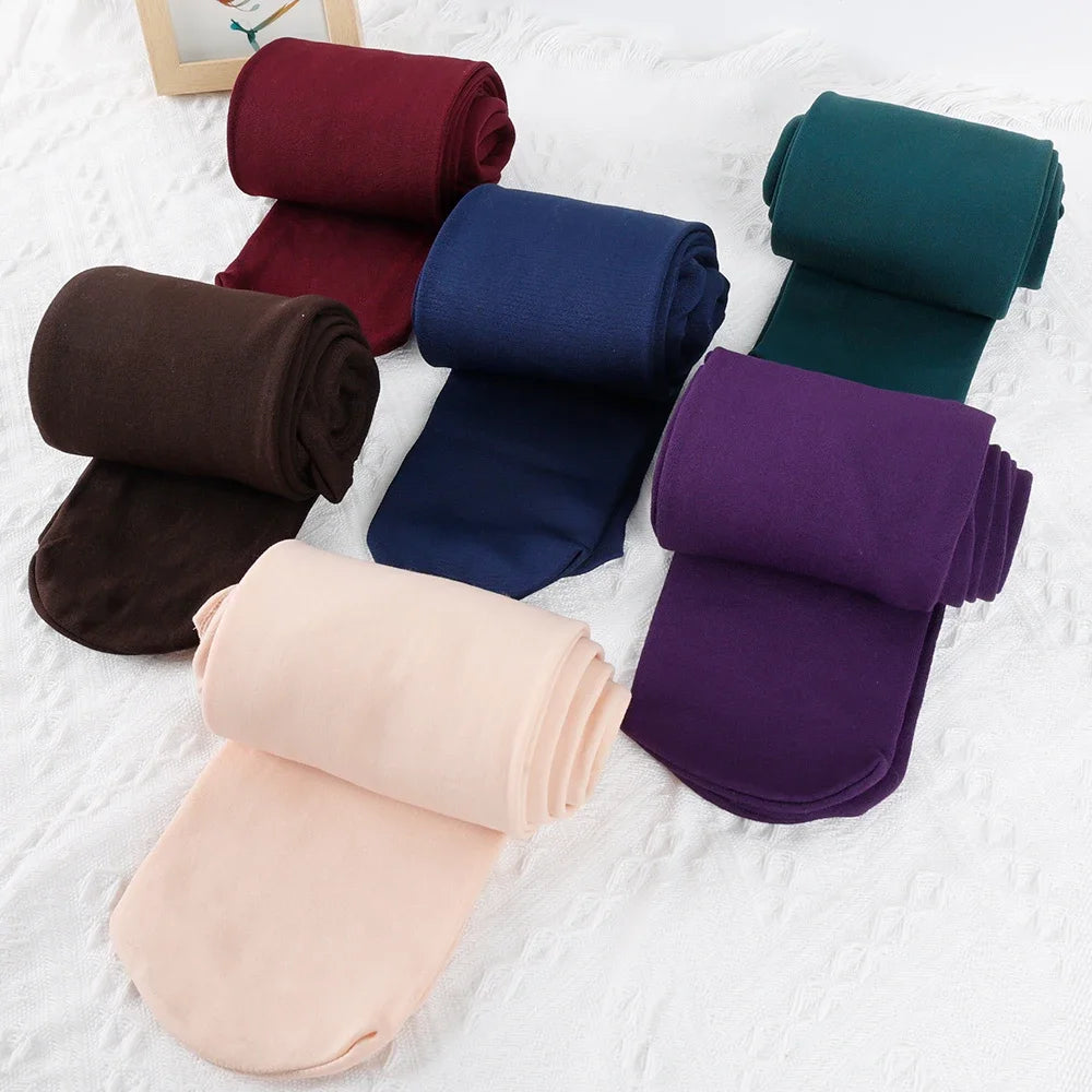 Colorful Fleece Lined Tights Women Thermal Pantyhose for Female Winter Panty Polar Skin Black Effect Stockings Thermal Leggings