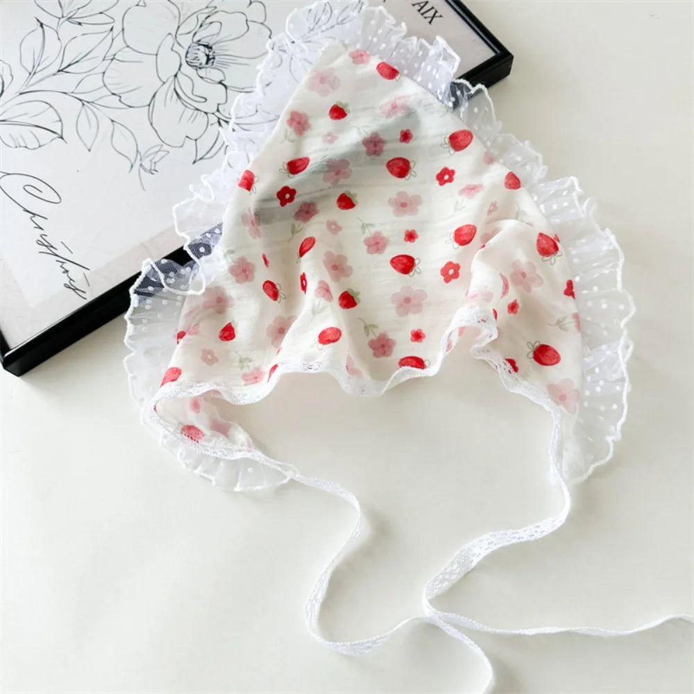 French Pastoral Style Triangle Triangle Headband Fiber Handmade Flower Headscarf Flower Lace Turban Hair Accessories Beach 02