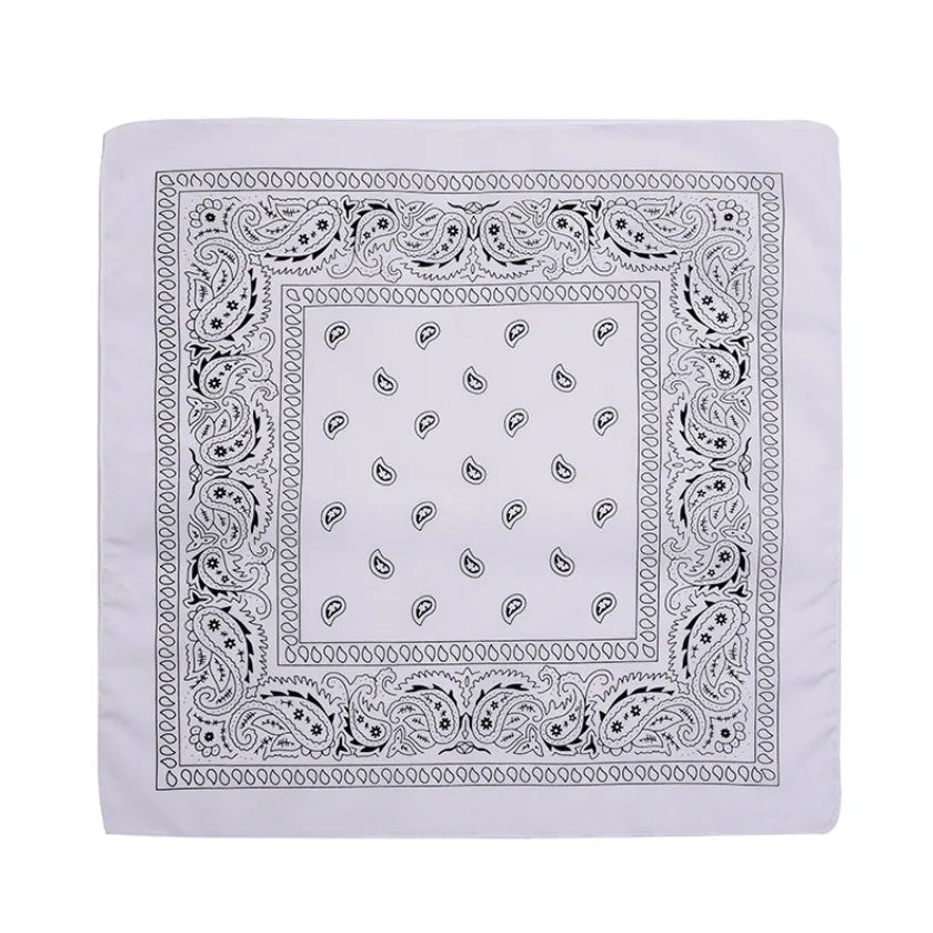 Fashion Hip Hop Bandana Kerchief Unisex Black Hair Band Neck Scarf Headwear Wrist Wraps Head Square Scarves Print Handkerchief WHITE 55CM-55CM