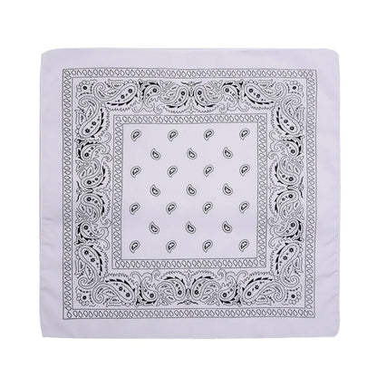 Fashion Hip Hop Bandana Kerchief Unisex Black Hair Band Neck Scarf Headwear Wrist Wraps Head Square Scarves Print Handkerchief WHITE 55CM-55CM