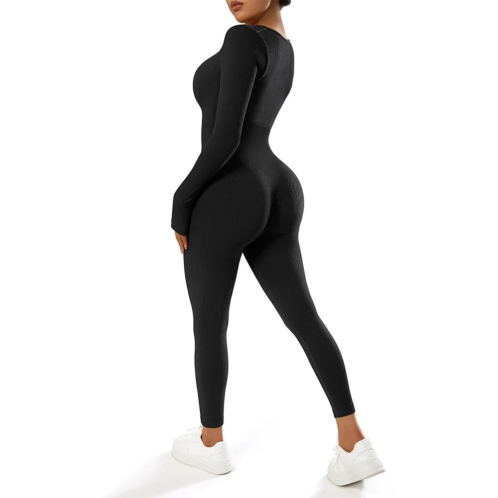 Long Sleeve Jumpsuit Women Bodycon One-piece Outfit Jumpsuit Square Neck Casual Streetwear Rompers Overalls playsuits Bodysuit Badiee Stylez