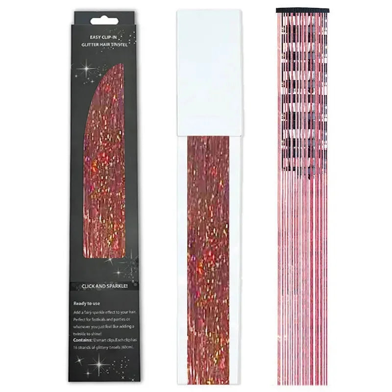 6-Piece Set BB Clip Tinsel Hair Metal Laser Gold Thread PET Laser Thread Highlighting Cross-Border Hair Accessories BB clip laser watermelon red tassel (6 black boxed)