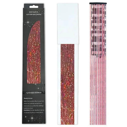 6-Piece Set BB Clip Tinsel Hair Metal Laser Gold Thread PET Laser Thread Highlighting Cross-Border Hair Accessories BB clip laser watermelon red tassel (6 black boxed)