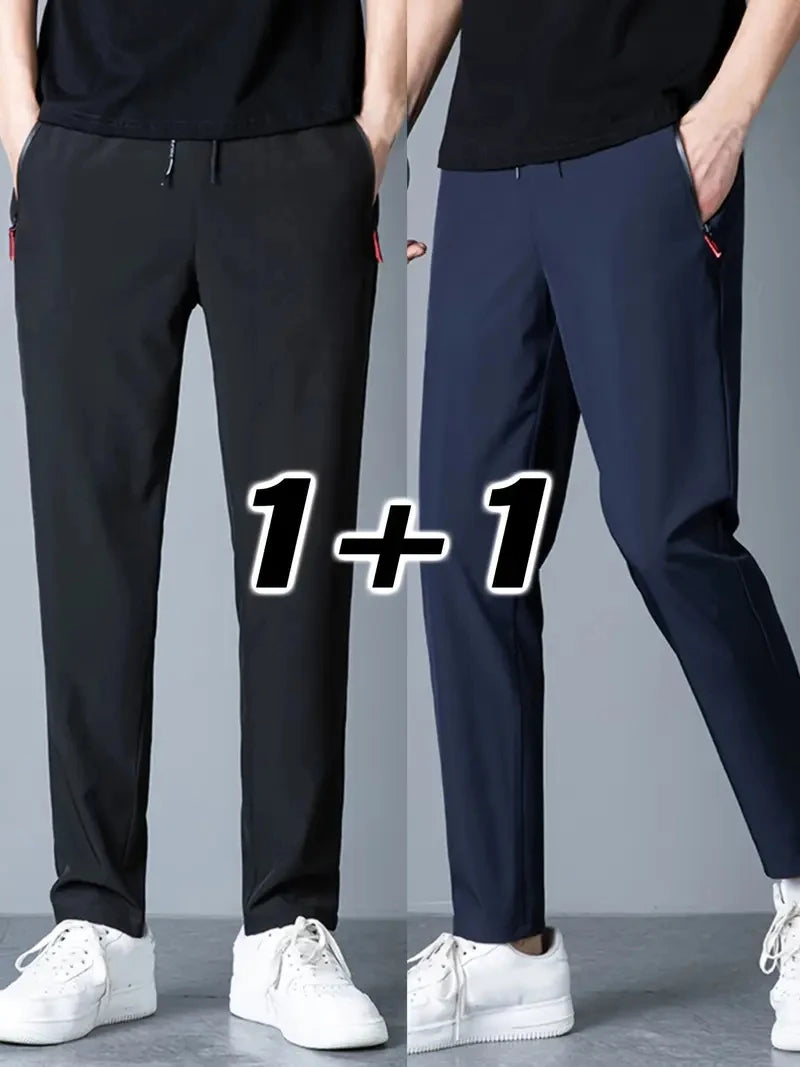 2 Pieces Men's Casual Pants Stretch Elastic Waist Jogger Korean Classic Blue Black Gray Male Brand Trousers Plus Size Badiee Stylez