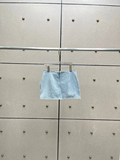 Rose Decoration Low Waist Women's Denim Skirt Y2K Temperament High Street Mini Half-body Skirt 2025 Summer New