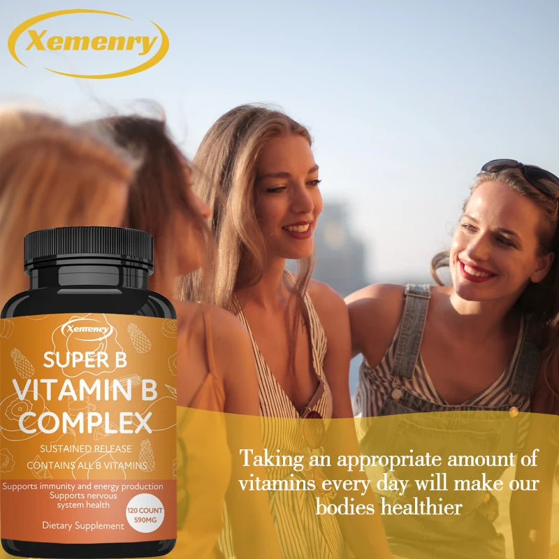 Vitamin B Complex Capsules - Replenish Energy, Relieve Stress, Improve Digestion, and Enhance Immunity