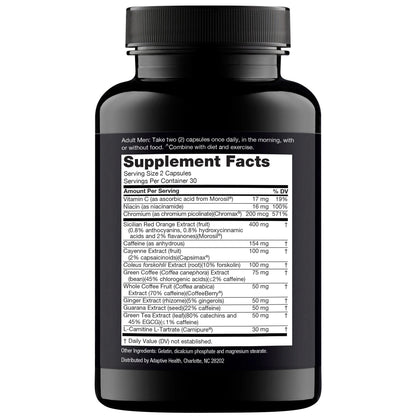 Men's Fat Burner, Vitamin C, Caffeine, Cayenne Pepper Extract, Hunger Suppressant, Energy Booster, 60 Capsules