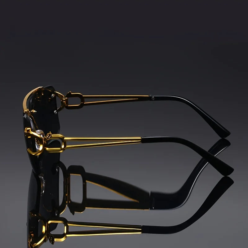 Vintage Luxury Golden Fahsion Glasses Cool Tiger Stand Women's Frameless Black For Men And Women Outdoor Travel Anti Glare Glass Badiee Stylez