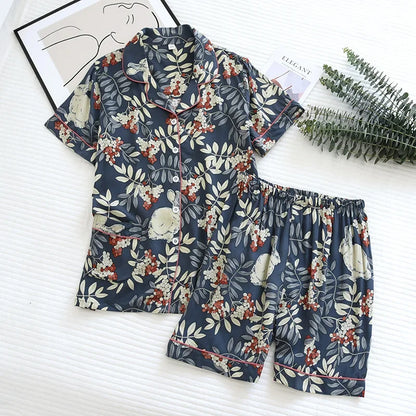 summer news pijama mujer thin section short-sleeved shorts large floral print pajamas home service ladies pajamas for women 07
