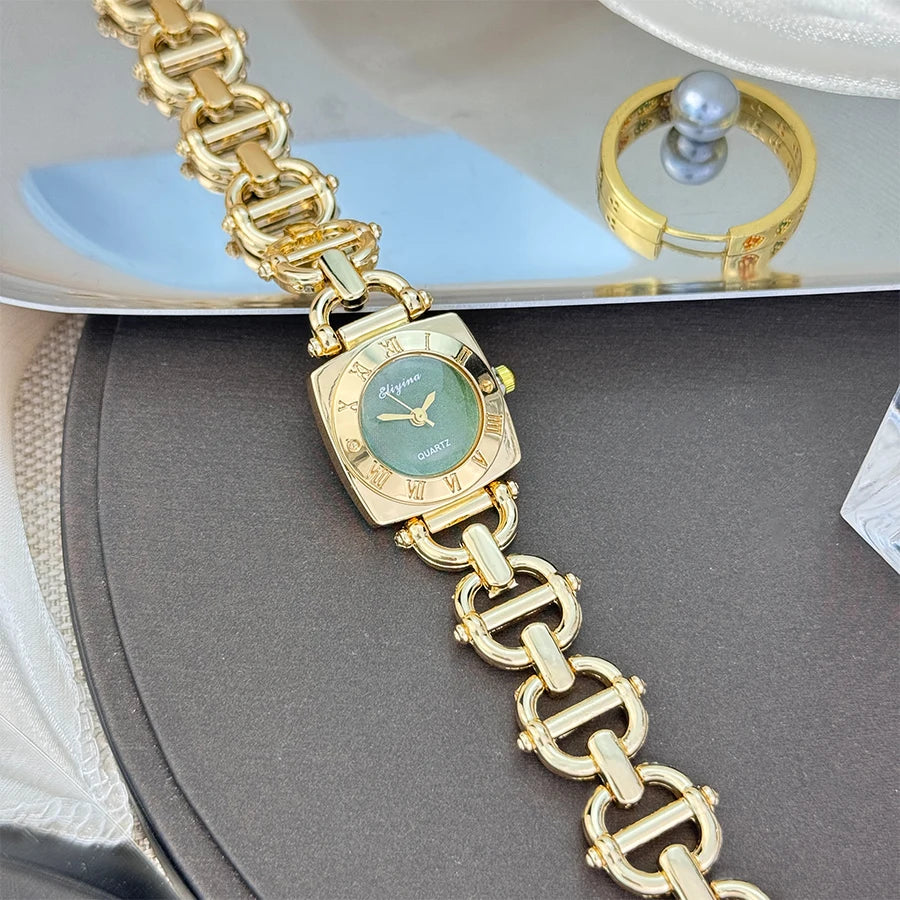 High-End Women's Skeleton Design Watch Square Roman Hour Markers Light Luxury Fashion Cross-Border Best-Seller Ladies Watch