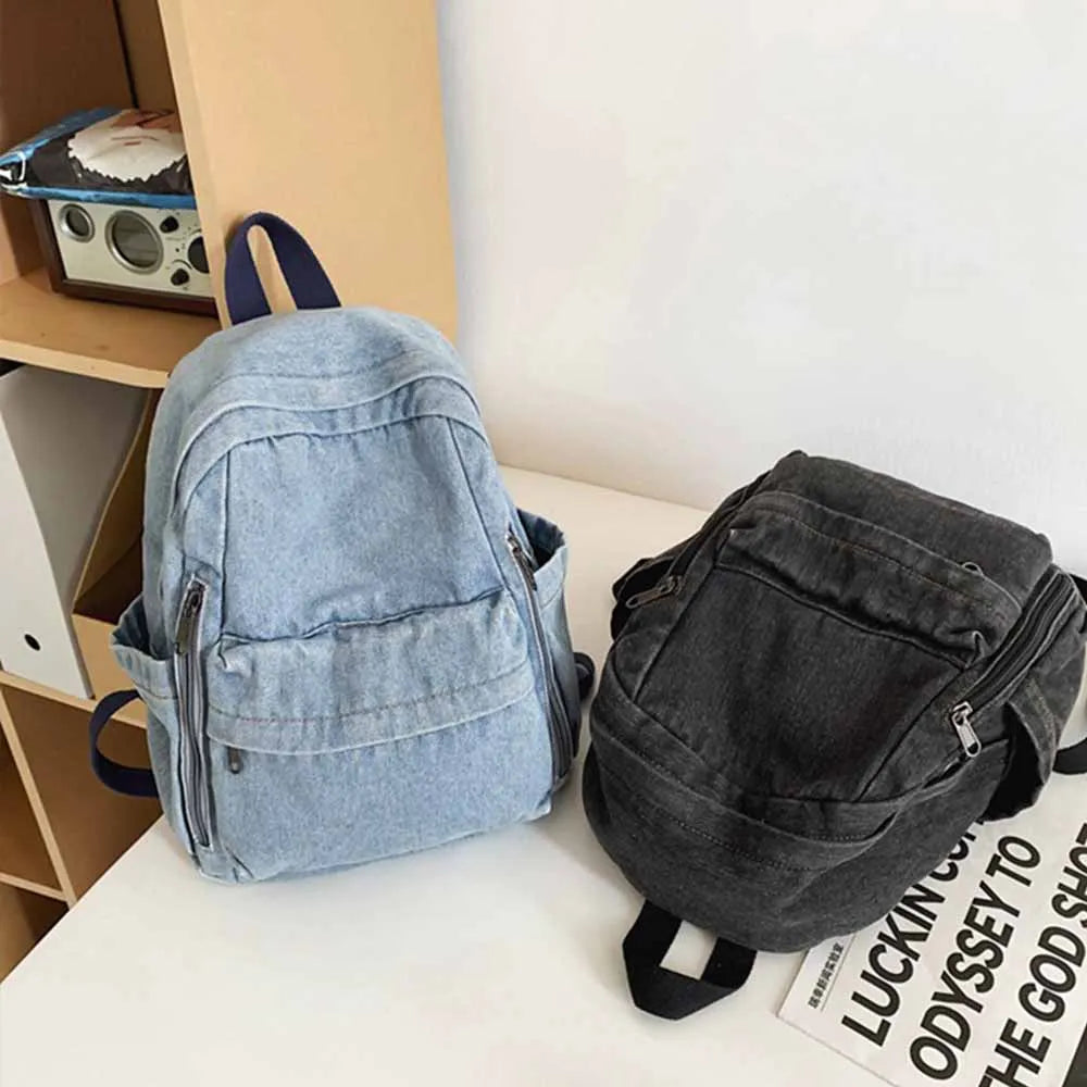 Large Capacity Denim Backpack Custom Embroidered Name Boys Girls Travel Backpack Personalized Daily Rucksack with Any Names