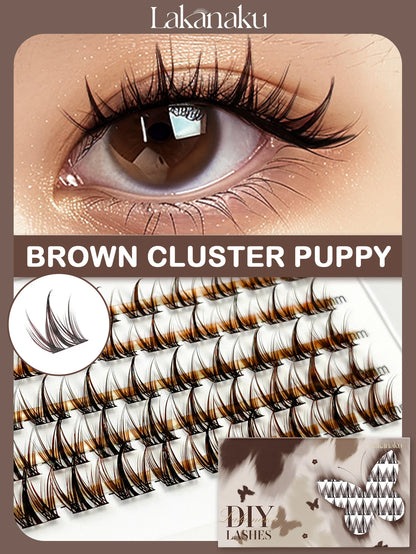 LAKANAKU Brown Cluster DIY Lashes Natural Soft Cashmere Brown Eyelashes Extension DIY False Lashes Save Time For Beginner Makeup