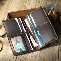 Vintage Genuine leather wallet Men leather long wallet men purse clutch bag male money clips zip around money bag card holder