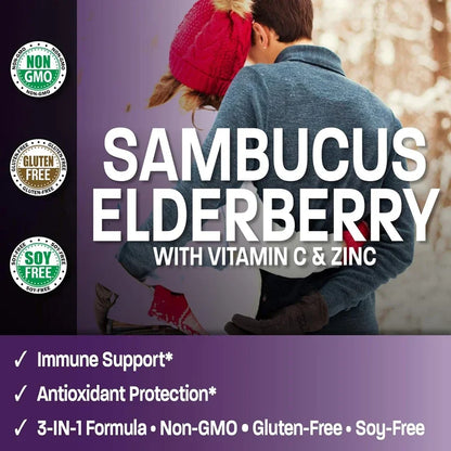 Elderberry Immune Support Supplement with Elderberry Vitamin C and Zinc To Support Respiratory Health and Boost Antioxidants