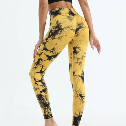 Women Tiedye Gym Leggings Seamless Mujer Push Up Booty Pants Scrunch Sports Fitness High Waist Workout Yoga Leggins Drop Ship Yellow