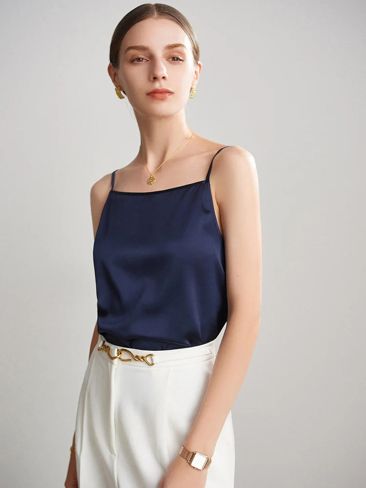 SuyaDream, Women 100%Real Silk Camisoles, 19MM, Solid Cozy Camis, 2024 Spring Summer Basic T shirts, White, Pink, Beige