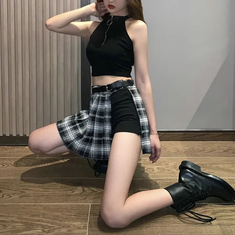 Red Pleated Skirts Streatwear plaid Side Button skirt womens Casual Mini Skirt All Match Women Short Skirt Fashion Tartan