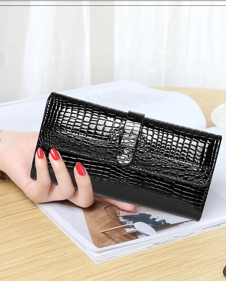 Free Gift Women Leather Wallet Long Ladies 3 Folders Clutch Money Bag Design Purse Fashion AE605-25