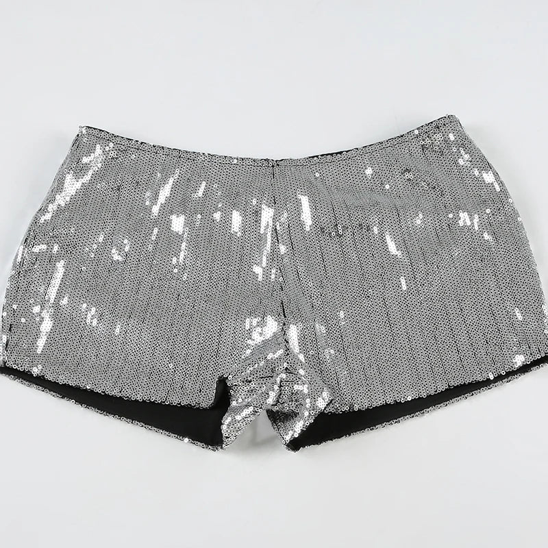 CIBBAR Party Style Skinny Sequin Shorts Solid Low Rise Slim-fitting Short Pants for Women y2k Aesthetic Streetwear Shorts Summer