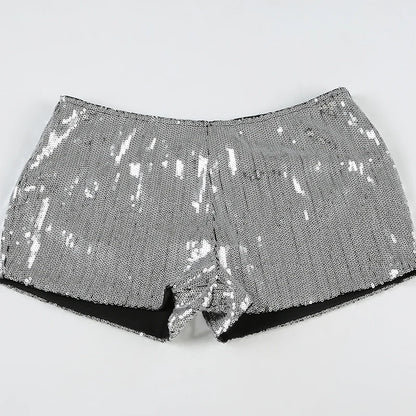 CIBBAR Party Style Skinny Sequin Shorts Solid Low Rise Slim-fitting Short Pants for Women y2k Aesthetic Streetwear Shorts Summer