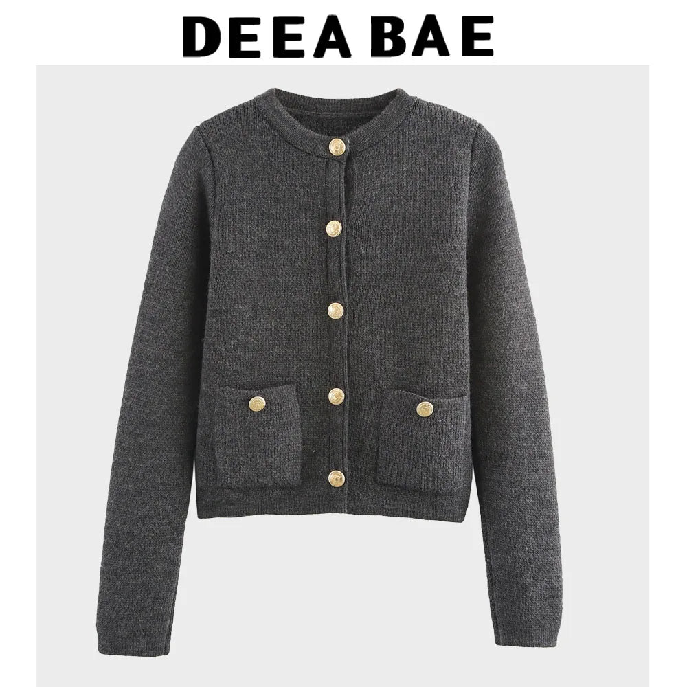 DEEABAE High Quality Women's Winter Sweater Button-decorated Pocket Knitwear Sweater Cardigan For Women Korean Popular Clothes