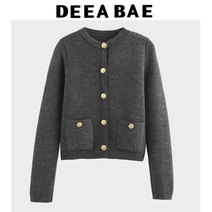 DEEABAE High Quality Women's Winter Sweater Button-decorated Pocket Knitwear Sweater Cardigan For Women Korean Popular Clothes