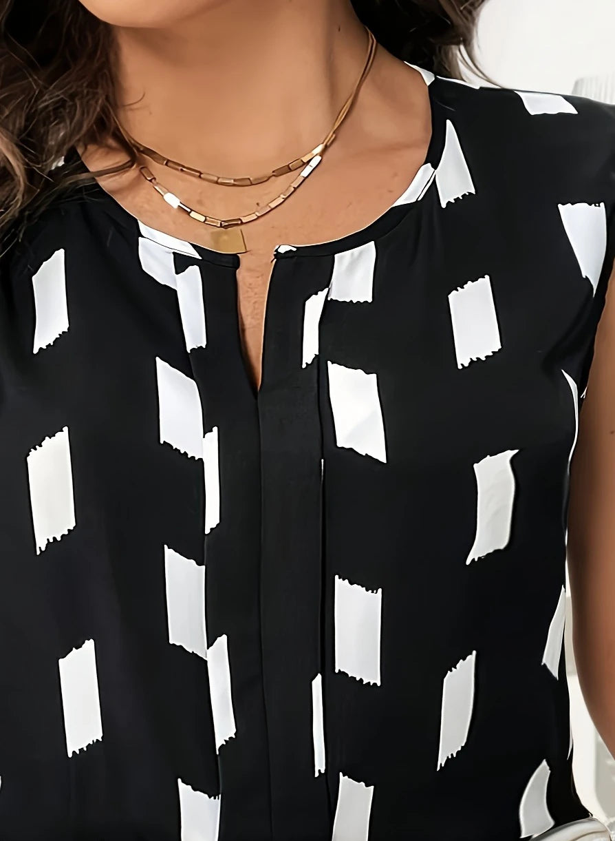 Plus Size 1XL-5XL Women's Fashionable Summer Sleeveless Printed Round Neck Casual Vest Top