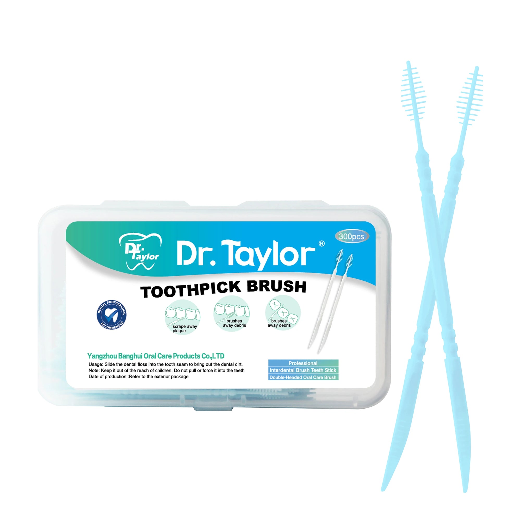 300 Pcs Double-ended Fish Bone Shaped Disposable Plastic Toothpick ,Dental Floss,Interdental Brush Blue 300pcs