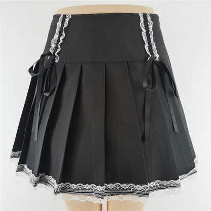 Harajuku Punk Gothic Black High Waist Black Skirts Women Sexy Patchwork Bandage Mini Female Streetwear Black Skirt 21134