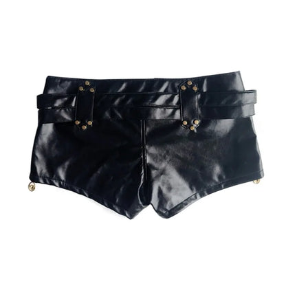 Vintage Nightclub Sexy Low Waist Pu Leather Belt Ultra Shorts Boots Women's Fashionable Versatile Female Dressing Shorts