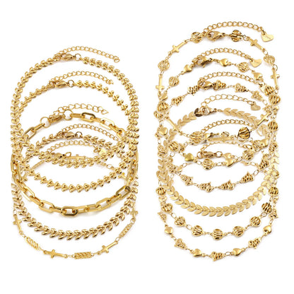 DoreenBeads Stainless Steel Anklet Gold Color For Women Beach Foot Leg Chain Ankle Bracelets Jewelry Gift 22.5cm-23.5cm, 1 Piece