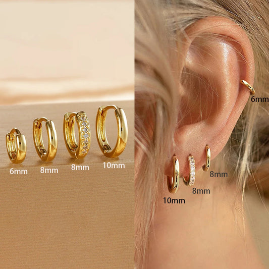 4PCS Set Stainless Steel Huggie Minimal Hoop Earrings 6/8/10mm Crystal Zirconia Helix Tragus Cartilage Earrings Piercing Jewelry Badiee Stylez