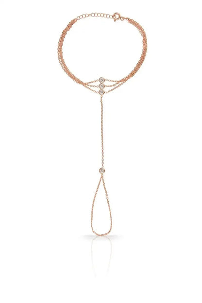 14K Gold Plated Titanium Fashion Bracelet for Women Dainty Triple Hand Chain Finger Bracelet with Zircon Crystal, Gifts for Girl