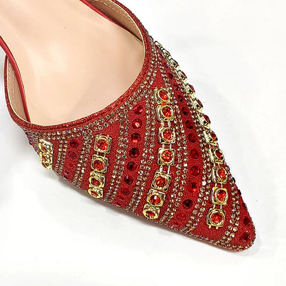 2025 Luxurious Italian Women's Party Shoes & Bag Set – Elegant Golden Rhinestone Spring/Summer Sandals with Pointed High Heels f