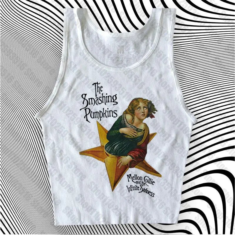 Aesthetic Tops for Women Crop Top Women 2000s Tops With Suspenders Gothic Clothes Vintage Clothing Harajuku Grunge Clothes Y2k White