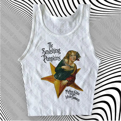 Aesthetic Tops for Women Crop Top Women 2000s Tops With Suspenders Gothic Clothes Vintage Clothing Harajuku Grunge Clothes Y2k White