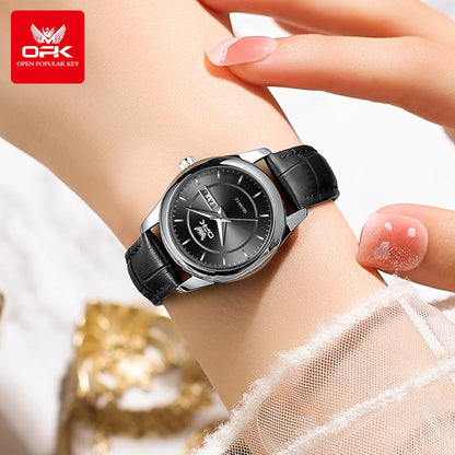 OPK Brand Women's Watch Fashion Double Calendar Quartz Waterproof Night Light 6002