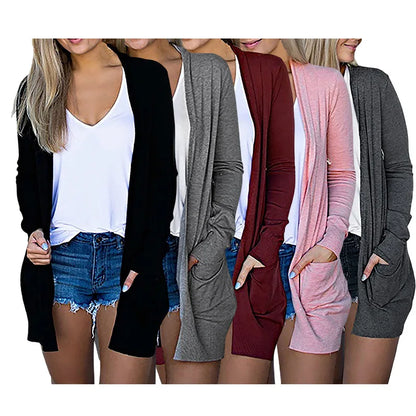 New Style Solid Color Simple Casual Long Sleeve Cardigan Pocket Jacket From Europe America Men Women Fashion Outerwear