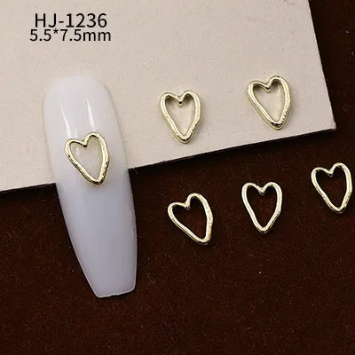 20PCS 3D Glossy Gold Silver Metallic Love Heart Various Crook Frame Solid Alloy Nail Art Rhinestones Decorations Manicure Charms HJ-1236