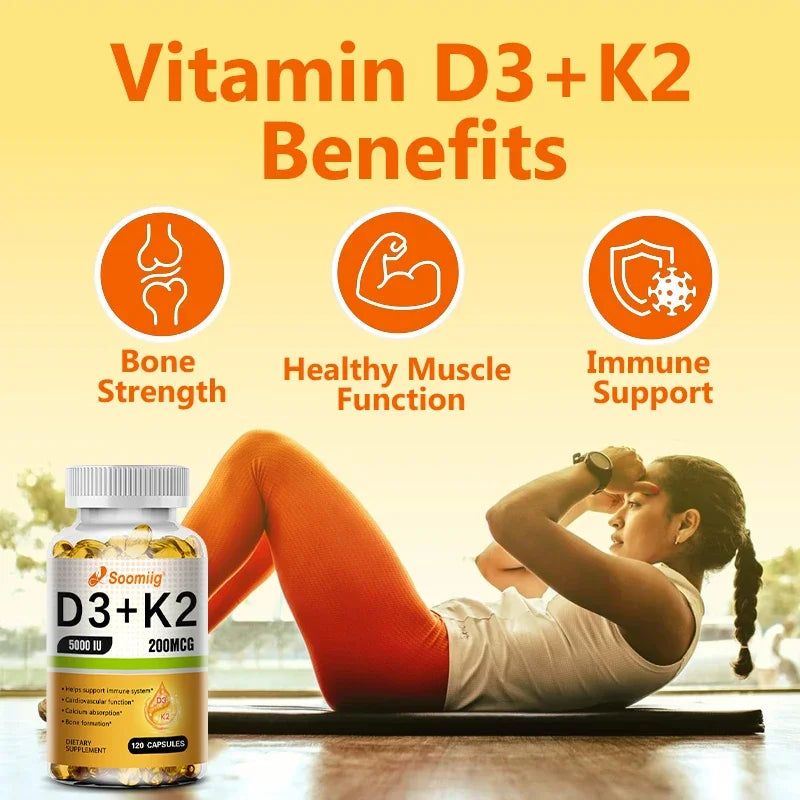 Vitamin K2, D3 Supplement To Help Support The Immune System and Improve The Body's Absorption of Calcium 120 Capsules