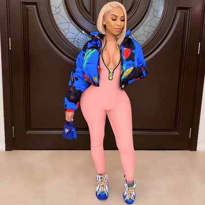 Women's Bodycon One-piece Jumpsuit Long Sleeved Big Zipper Female Casual Sport Workout Skinny Activity Wear Overalls Tops Badiee Stylez