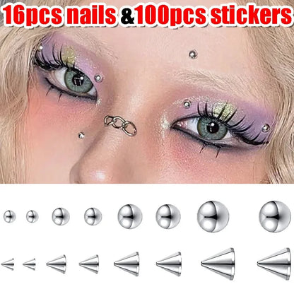 Stainless Steel Fake Nose Ring Sticker Non Piercied Lip Nails Ear Stud for Women Men Pack Fake Eyebrow Lip Piercing Body Jewelry Badiee Stylez