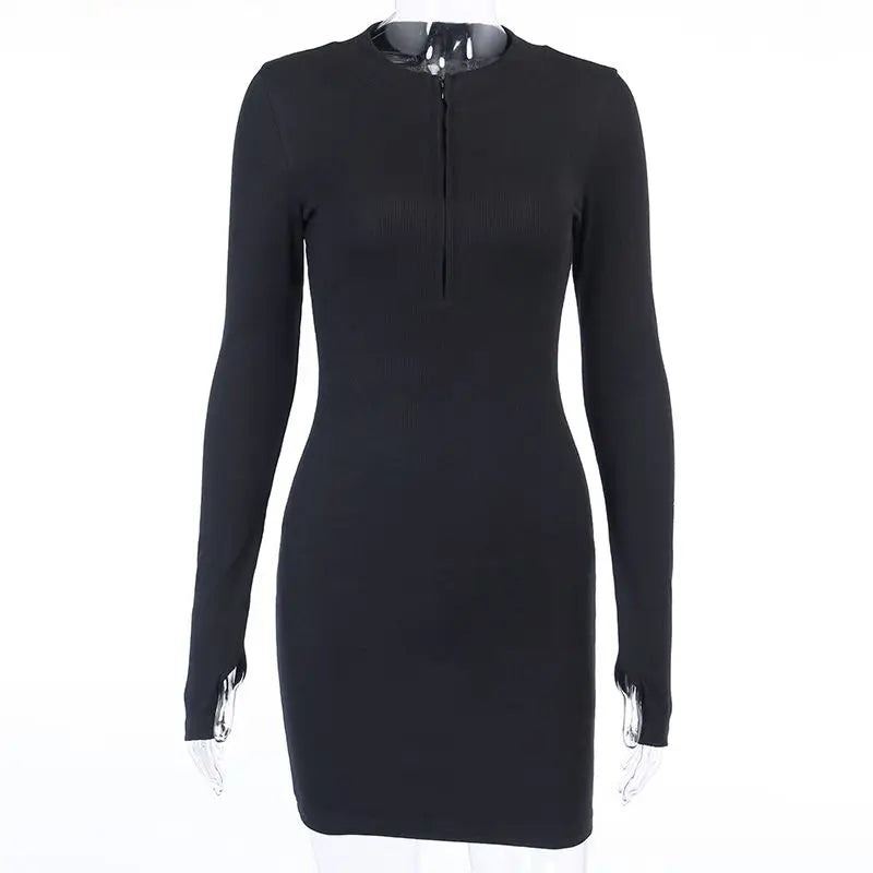 Long Sleeve Dresses for Women Black Sexy Club Bodycon Mini Dress Y2k High Waist Ladies Korean Short Dress Basic Autumn Winter