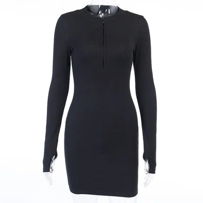 Long Sleeve Dresses for Women Black Sexy Club Bodycon Mini Dress Y2k High Waist Ladies Korean Short Dress Basic Autumn Winter