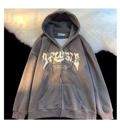 Plus Size XL-3XL Corduroy Embroidery Loose Hoodies Women Sprring Autumn Long Sleeve Zipper Hood Shirt Harajuku Y2K Sweatshirt