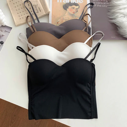 ITOOLIN Fashion Backless Tank Tops Cute Crop Tops For Women Slim Elastic Camisole Ice Silk Women Spaghetti Camis With Bra Pad